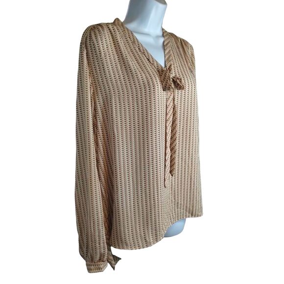 Adrienne Vittadini Peach and Brown Striped Blouse Scarf Tie Neck Size Large - Picture 3 of 7